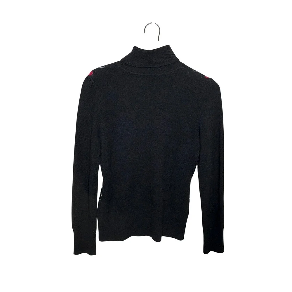 Apt 9 100% Cashmere Argyle Turtleneck Sweater Women's Size M Black Red Gray - Picture 6 of 6